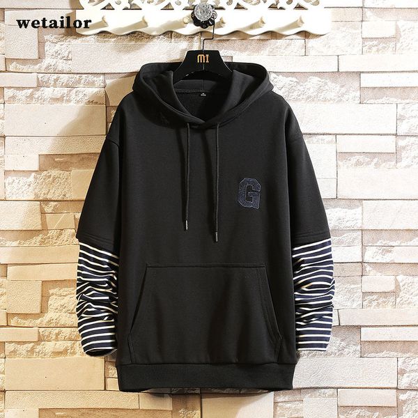 

men's casual hoodies sweatshirts fake two long sleeve men's casual spring clothes oversize hip hop patchwork streetwear 220815, Black