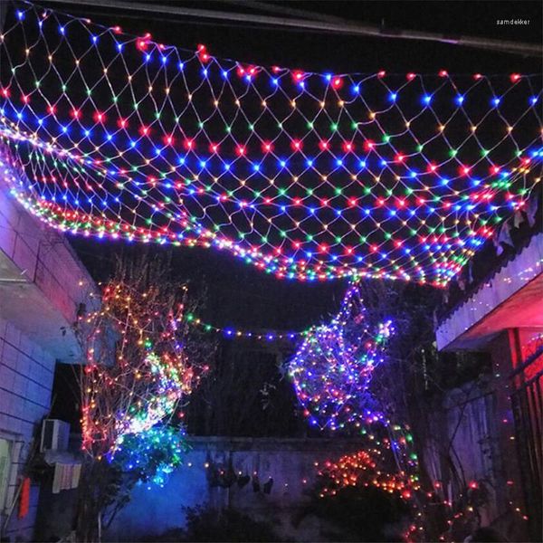 Stringhe LED Luce per tende Fata String Net Mesh Natale 6x4m 3x2m EU / US / Solar Party Anno di nozze Ghirlanda Decorazione da giardino per esterniLED