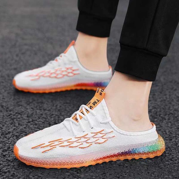 

2022 men half slippers sandals summer air mesh garden shoes croc youth outdoor casual personality boy flat slippers, Black