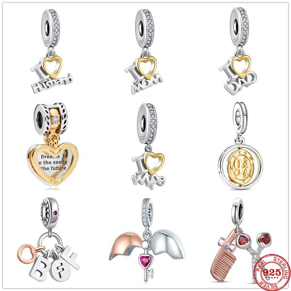 925 Sterling Silver Ciondola Charm Famiglia Pettine Forbici Ciondolo Perline Bead Fit Pandora Charms Bracciale Accessori gioielli fai da te