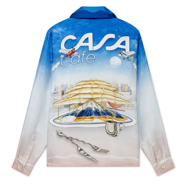 

men's casual shirts casablanca 22aw sushi pattern plane blue sky couple casual hawaii long sleeve shirt, White;black