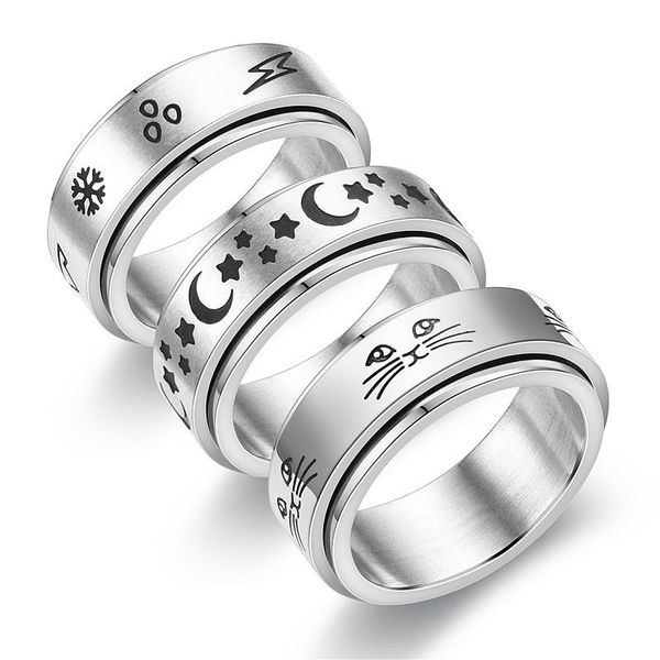 

star moon titanium steel rotating ring fashion stainless steel rotating ring, Silver