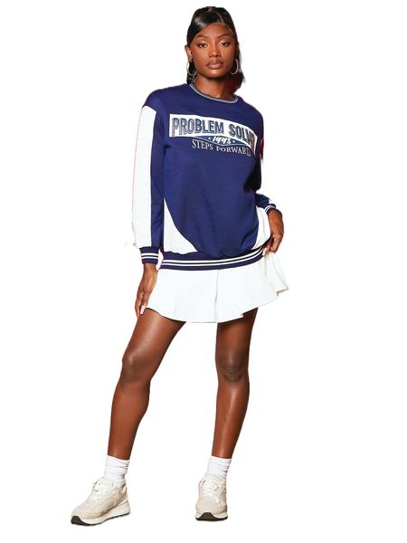 

letter graphic colorblock pullover l3l8#, Black