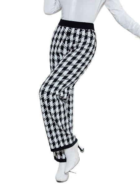 

houndstooth pattern wide leg knit pants x48v#, White;black