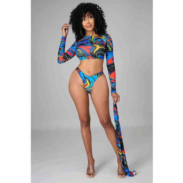 

station ali international platform special split three piece bikini printed swimsuit for women, White;black