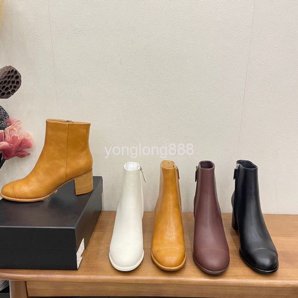 

boots high end quality women's shoes autumn winter leather round head short boots thick fashion martin, Black