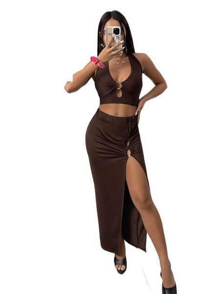 

o-ring split thigh skirt q7vz#, Black