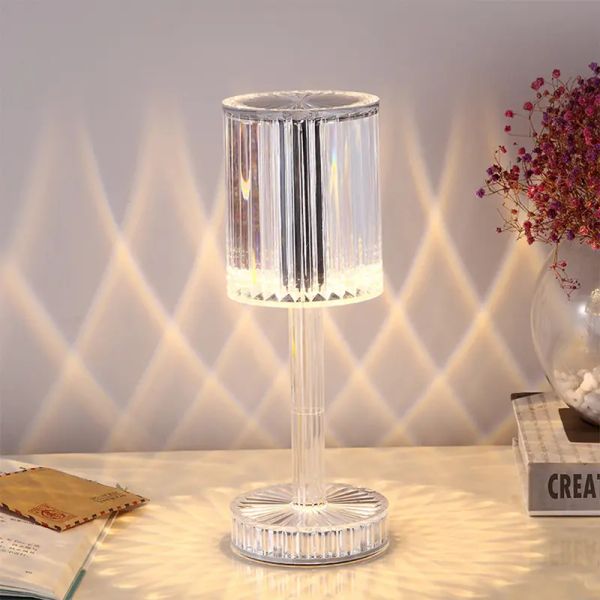 Кристально -бриллиантовая настольная лампа прикосновение USB Перезаряжаемый проектор на стол акриловый декор комнаты атмосфера ночные огни спальня бар