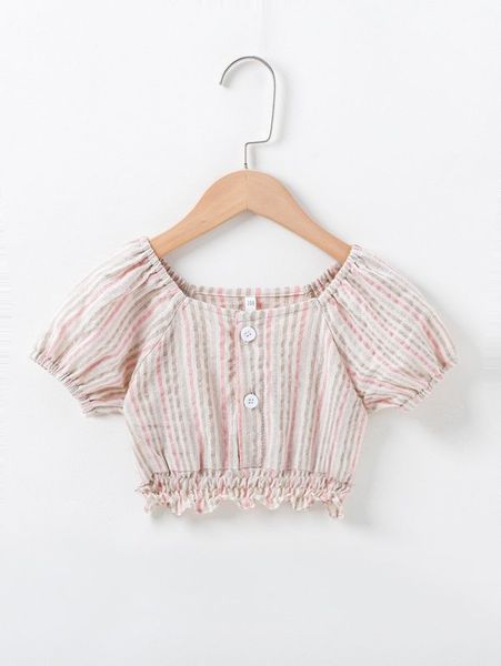 

toddler girl puff sleeve ruffle trim crop blouse she, White;black