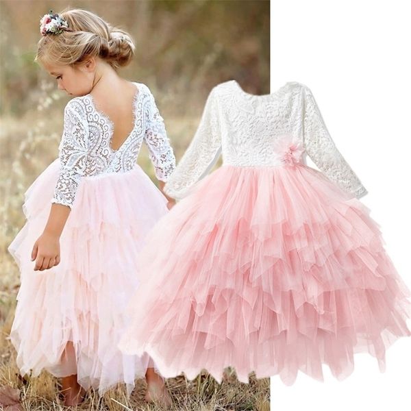 Девочки весенняя кружевная вышивка Принцесса платье детское цветочное пушистое торт с разбивкой детский свадебный костюм дня рождения 220426