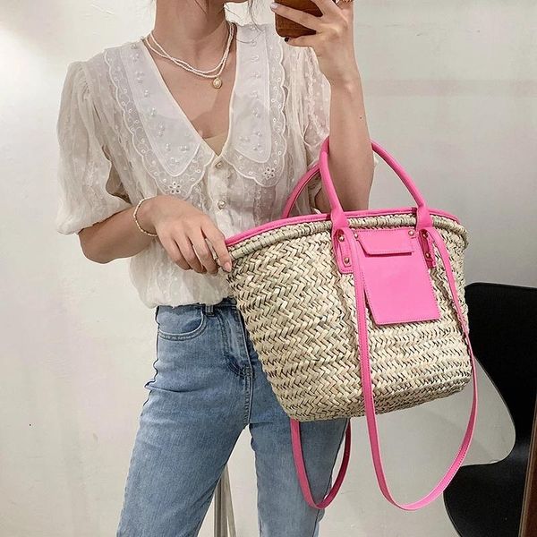 Bolsas de noite moda moda de grande capacidade Rattan Tote Women Designer Wicker Woven ombro Bolsa Crossbody Mulher Luxo Summer Summer Beach Big Purseevenin