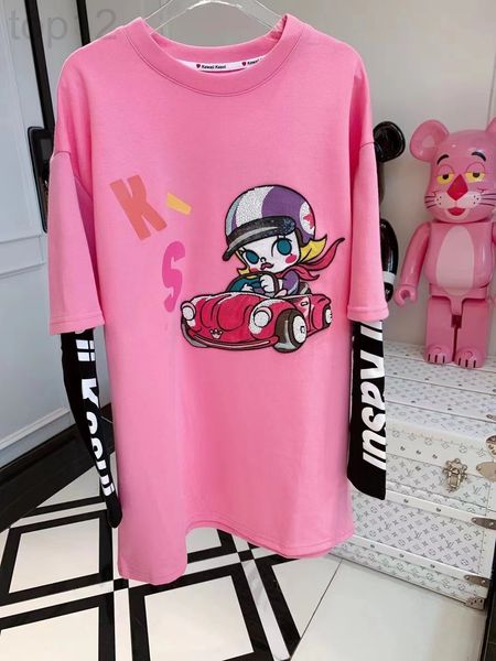

women's t-shirt designer chaopai 22 early spring new t-shirt women's sleeveless heavy industry nail bead small sports car cartoon, White