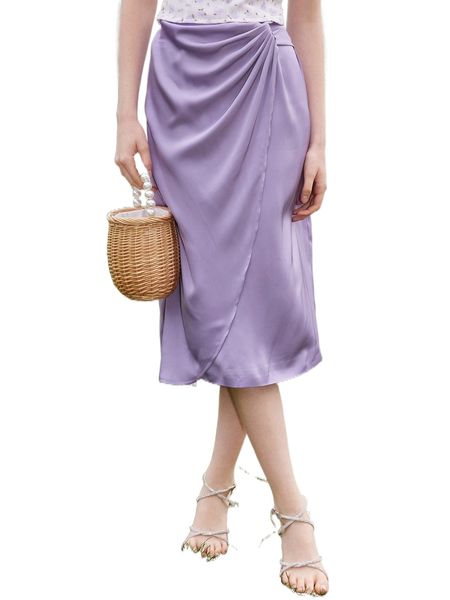

solid ruched wrap hem skirt t4lo#, Black