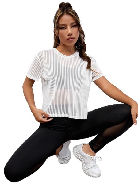 

striped mesh sports tee without tank 17qv#, Gray