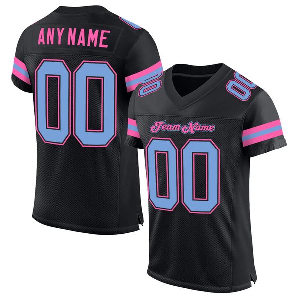 

custom black light blue-pink mesh authentic football jersey