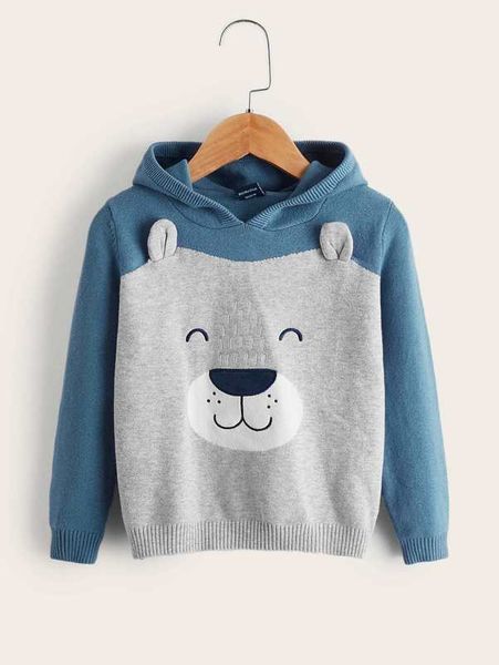 

toddler boys cartoon embroidered 3d patched hooded sweater she01, Blue