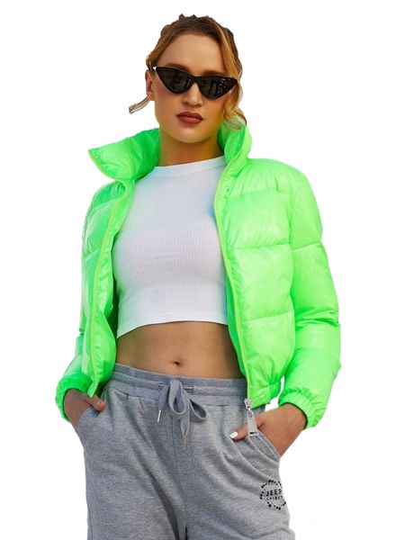 

ziai neon green zip up high neck puffer jacket y6gx#, Black