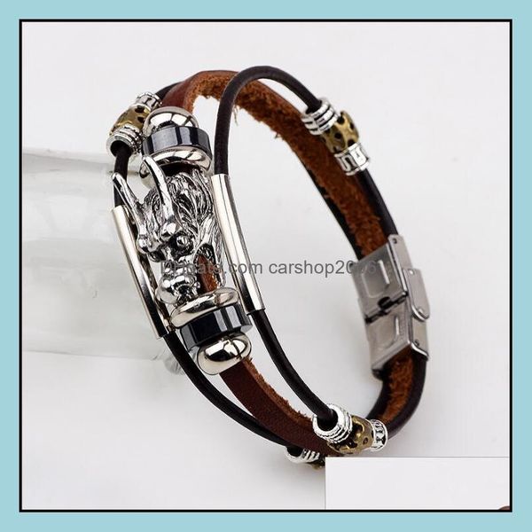 Bracelets de charme j￳ias drag￣o de couro embrulhado artesanato pulseiras pulseiras para homens moda judeu entrega por atacado 2021 4oxrc