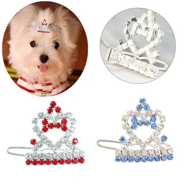 Köpek Giyim Rhinestones Pet Taç Saç Klipler Bows Dekorasyon Saç tokaları için Dekorasyon Sevimli tatlı güzel tımar Accessoriedog