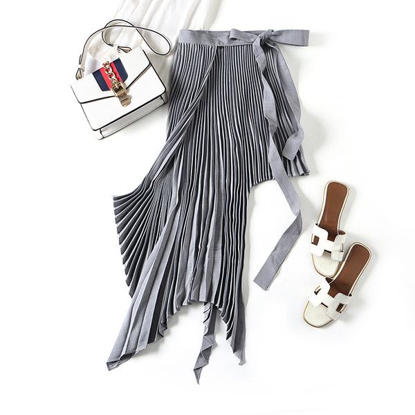 

skirts nanyou high end women's clothing summer fashion pleated irregular asymmetric hem lace up waist skirt durd, Black