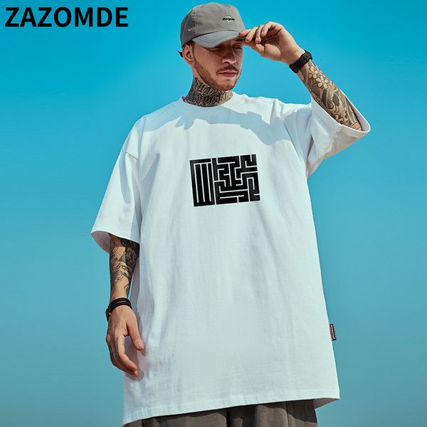 

zazomde funny maze print casual men's tshirts short sleeve t shirt summer oversized t-shirt men streetwear clothing 220707, White;black