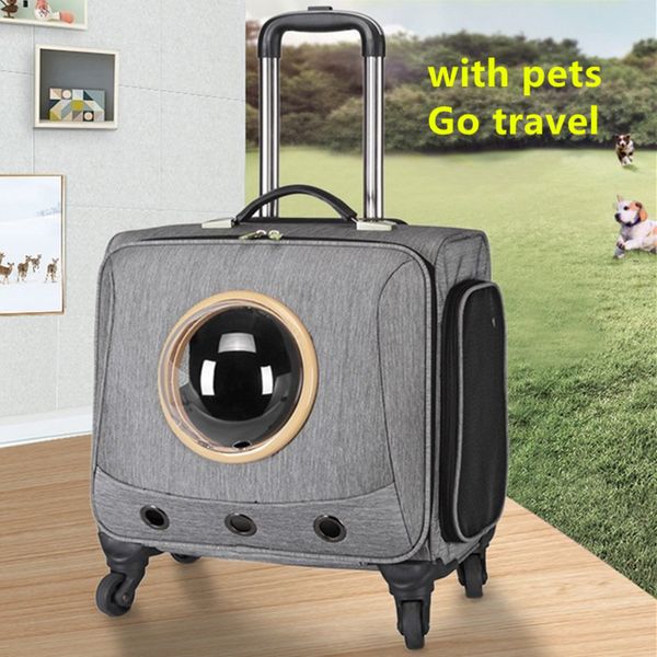 

18 inch pets trolley case cat dog bags luggage travel suitcase bag ventilated breathable mute universal wheel handbag storage space hood pet