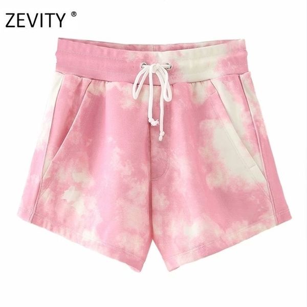 Zevity Yeni Kadınlar Popüler Tie Boya Baskı Drawstring Shorts Bayanlar Yüksek Bel Sıradan İnce Sıcak Şort Şık Pantalon Cortos 210306