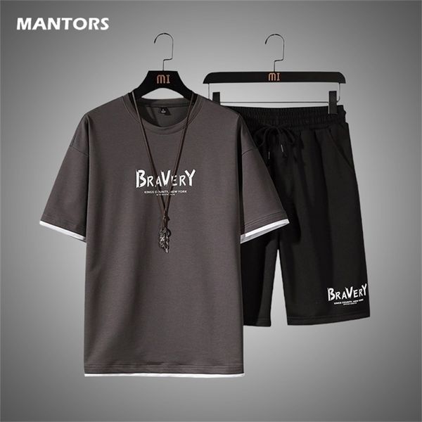 

men short sleeve two pieces set summer men s s print tracksuit streetwear casual mens t shirt s clothing 220621, Gray