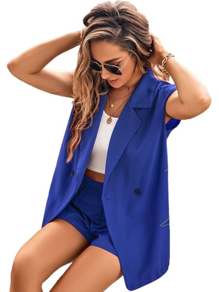 

batwing sleeve button front vest blazer & shorts n1lo#, White