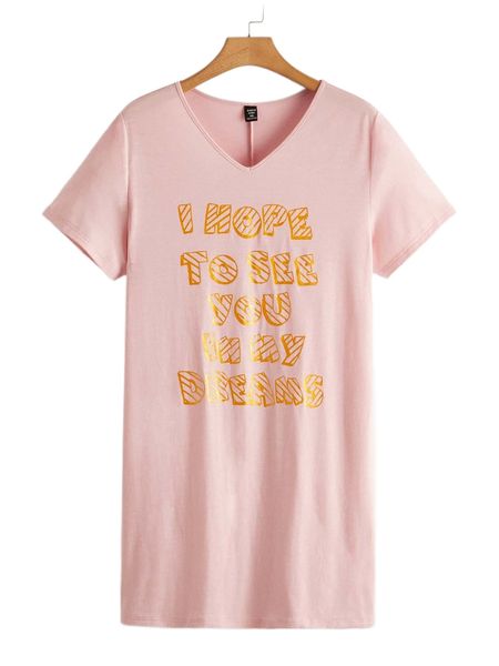 

plus slogan graphic night dress 45fk#, Black;white