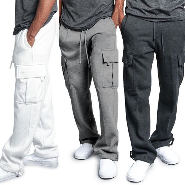 

designer men multi-pocket washed overalls men loose cotton pants male cargo pants for men trousers, Black