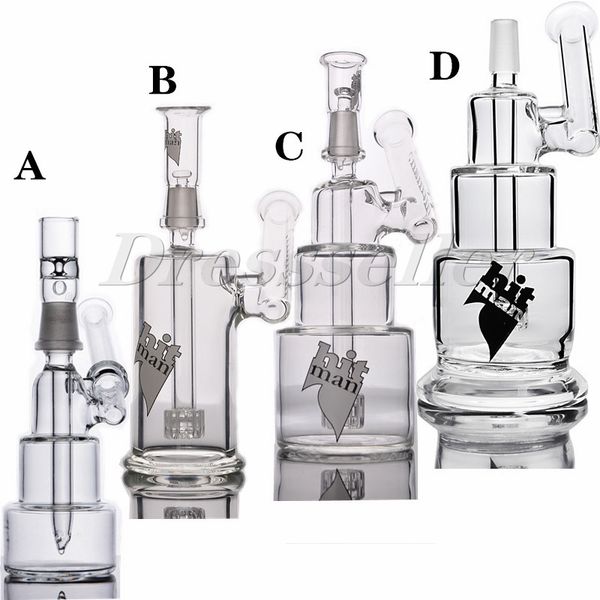 Trasparente Hit Man 14mm Joint Bong in vetro trasparente Tubi d'acqua Classic Brilliance Cake Double Recycler Pipa da fumo Dab Rigs