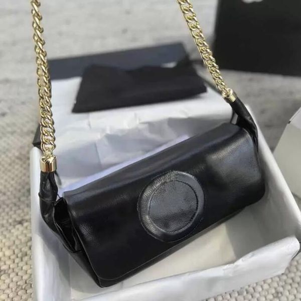 

tz womens fashion designer bag black calfskin crossbody bags flap letter signature stitching classic handbag gold-tone metal chain shoulder