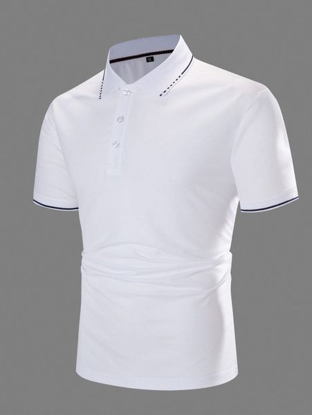 

men striped trim polo shirt 30uo#, White;black