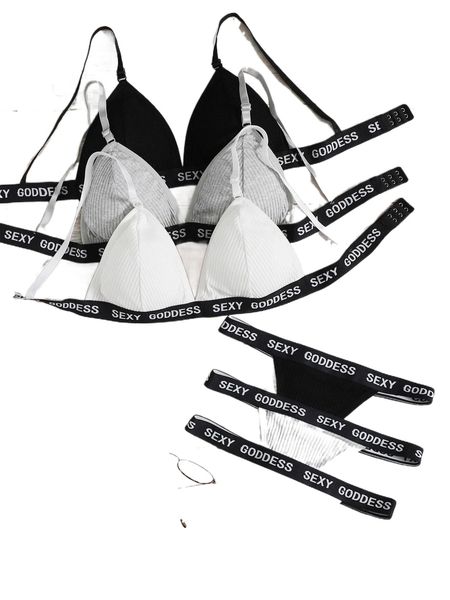 

3sets letter tape triangle lingerie set r40u#, Black;red