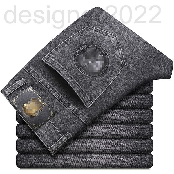 

men's jeans designer autumn men's jeans cotton korean version thick stretch small foot slim fit brand medusa embroidery yoxa, Blue