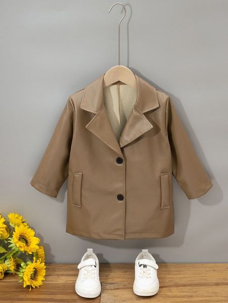 

toddler boys slant pockets lapel neck pu leather coat she, Blue;gray