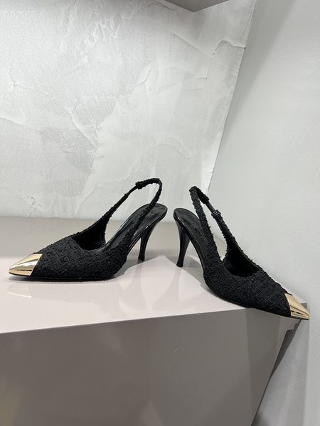 

women fashion chain sandals pointed head unique design with steel-toed material beautiful appearance comfortable foot feeling, Black