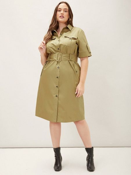 

motf premium plus 100% cotton belted utility dress m7qn#, Black