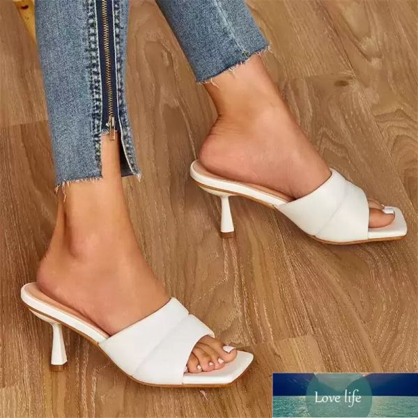 

new fashion sandals summer ladies slides shoes size 35-41 slippers elegant square toe thin high heels factroy price, Black