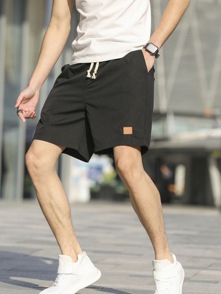 

men patched detail drawstring waist shorts s2m9#, White;black