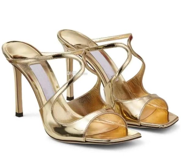 Marcas de luxo Anis Mules Sandálias Sapatos Vestido Nu Preto Dourado.. Satin Couro Salto Alto Dedo Aberto Festa Feminina Casamento Chinelos Senhora EU35-43 Caixa Vários Estilos