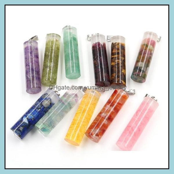 

pendant necklaces pendants jewelry augen 7 chakra amethyst crystal gravel cylindrical womens fashion necklace drop delivery 2021 6ncow, Silver