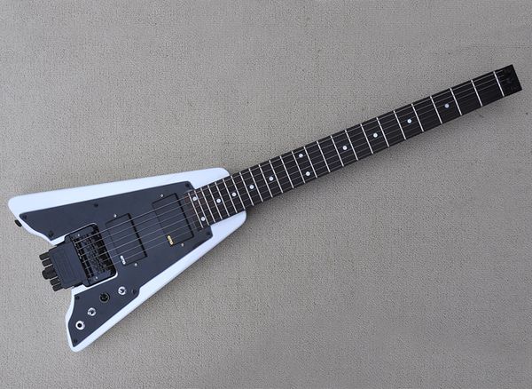 

white headless electric guitar with floyd rose rosewood fretboard 24 frets