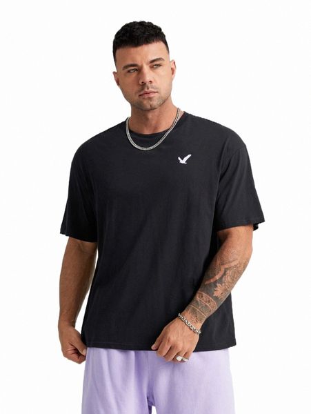 

extended sizes men bird print tee & shorts x9be#, Gray