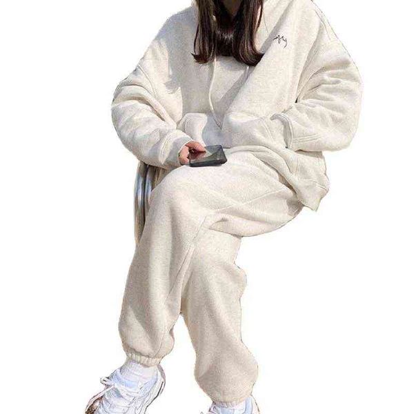 

fashion leisure sports suit women's clothing 2022 spring and autumn tracksuit women loose sweater hooded two-piece suit t220729, Gray