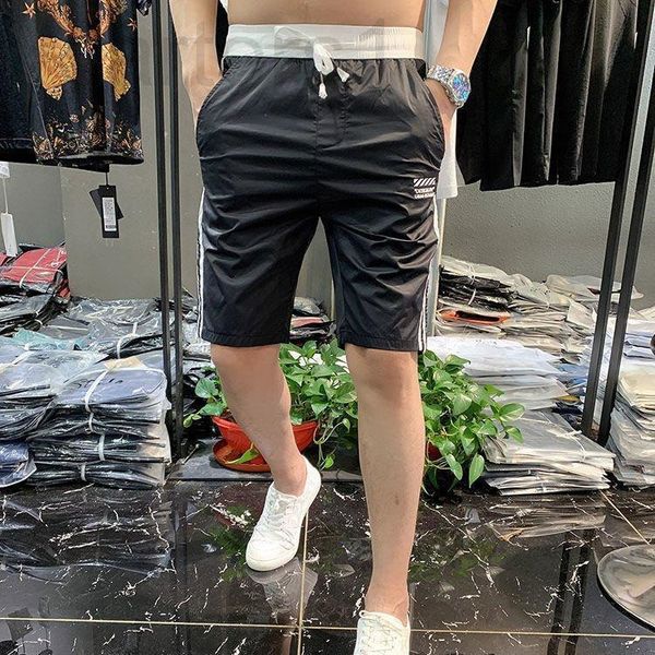 

men's pants designer 2021 summer new capris korean stripe printing slim fit fashion men's personalized casual shorts jkyl, Black