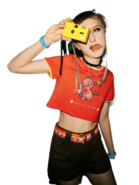 

romwe x cam miller street life cartoon graphic contrast binding tee k4jk#, White