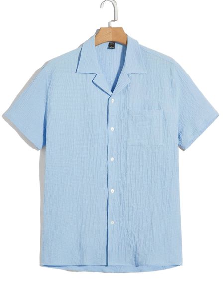 

men lapel neck pocket patched shirt m67e#, White;black