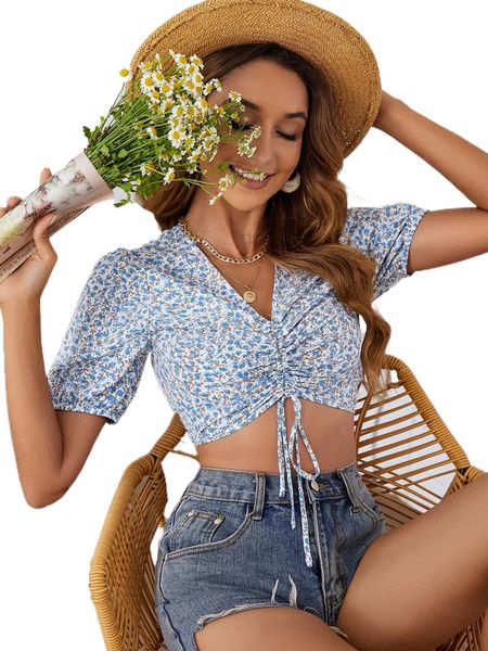 

ditsy floral puff sleeve blouse m0lp#, White